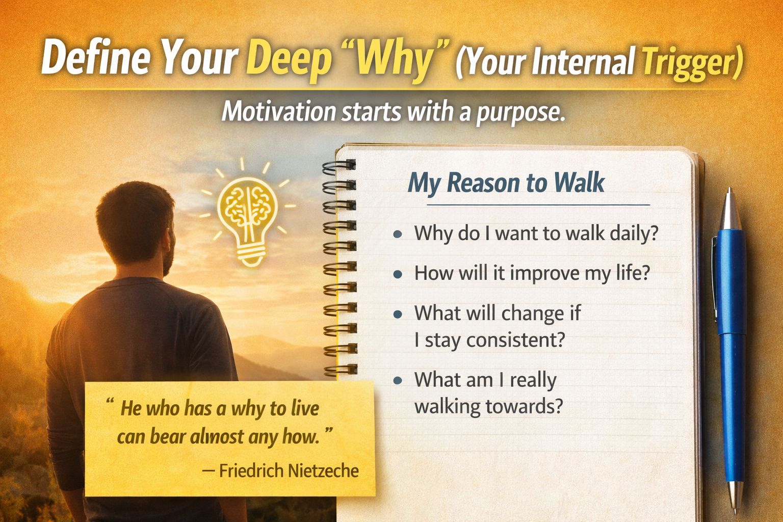 Writing down your why can help you stay motivated to walk every day