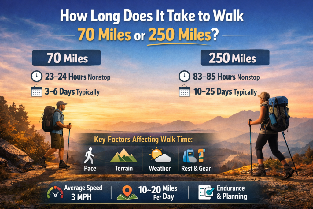 How Long Does It Take to Walk 70 Miles or 250 Miles