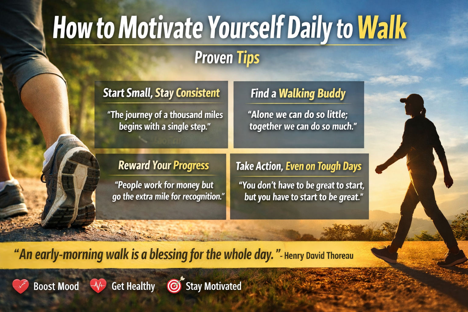 Daily walking motivation starts with putting on shoes and getting ready to walk