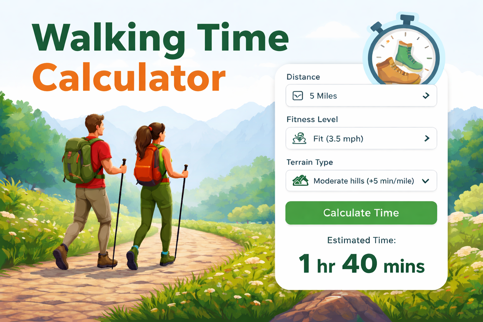 Walking time calculator with hikers