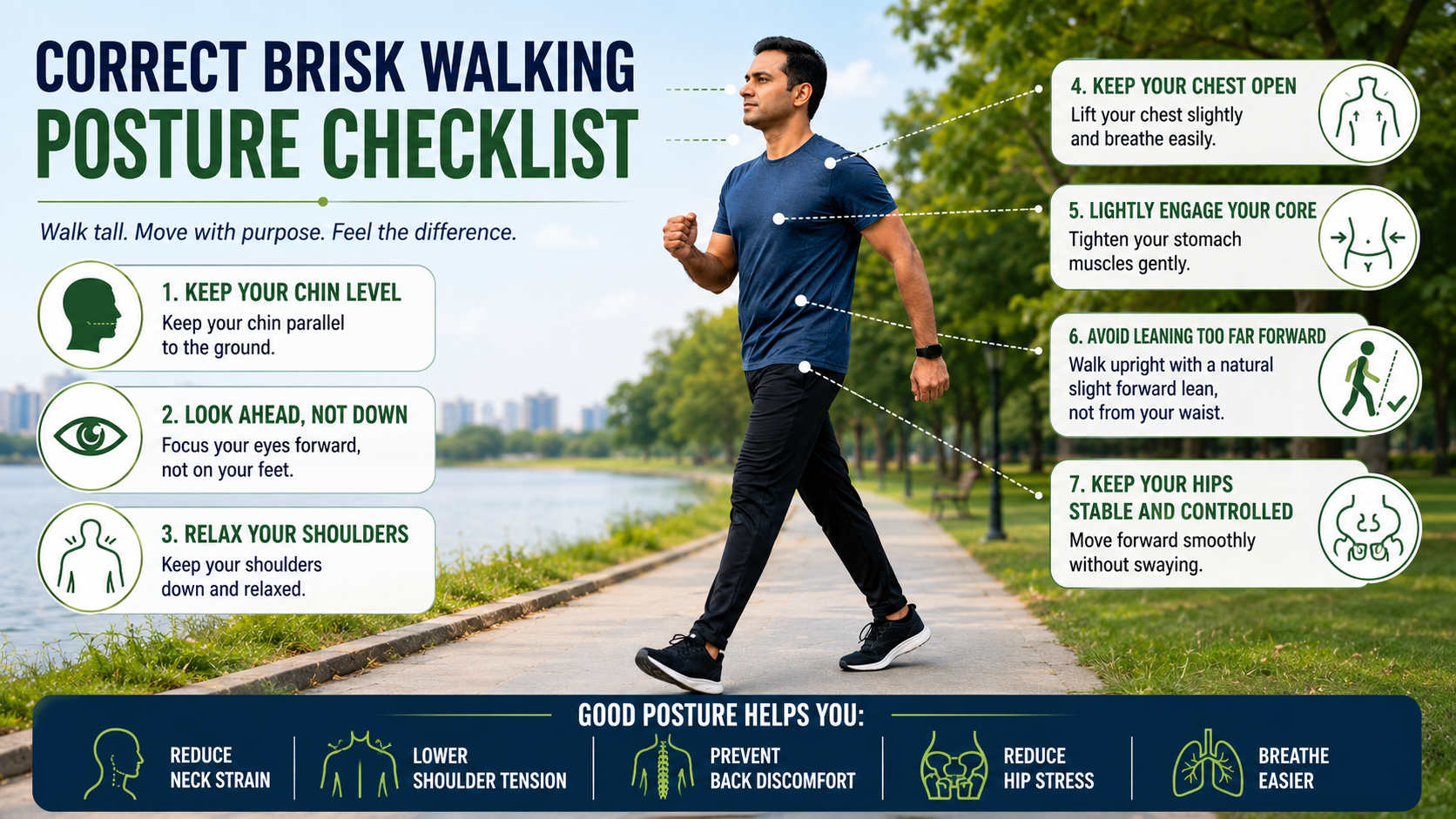 Correct brisk walking posture guide