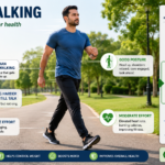 Man brisk walking outdoors with correct posture and relaxed arm movement
