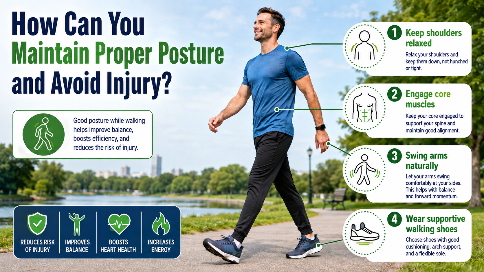 Walking with proper posture for health