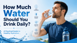 Daily hydration guide with refreshing water imagery