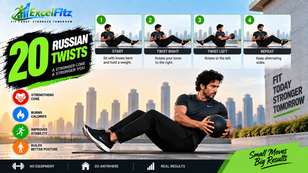 Russian twists are rotational core exercises performed from a seated position.