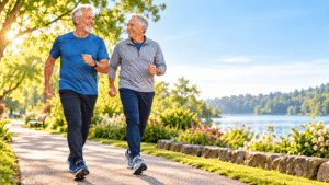 60 +Senior Friends Jogging Lakeside
