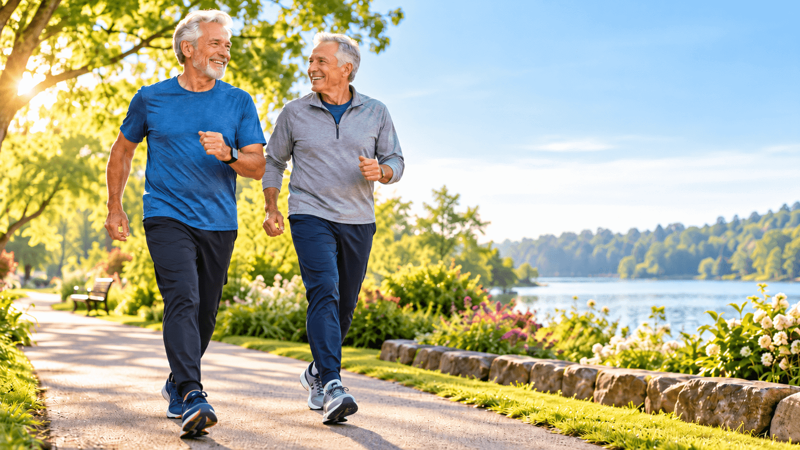60 +Senior Friends Jogging Lakeside